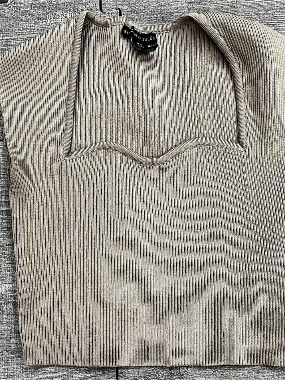 Sincerely Jules Beige Solid Ribbed Knit Square Neck Sleeveless Tank Top M